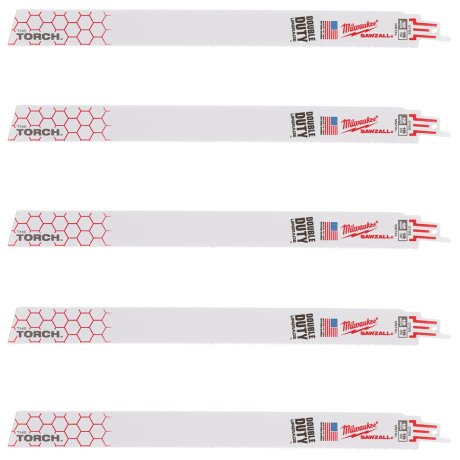 5 lames scie sabre de démolition The Torch™ Heavy Duty pour métal 300 mm x 18 TPI - MILWAUKEE