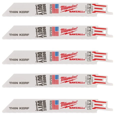 5 lames scie sabre Thin Kerf pour métal 150 mm x 24 TPI - MILWAUKEE