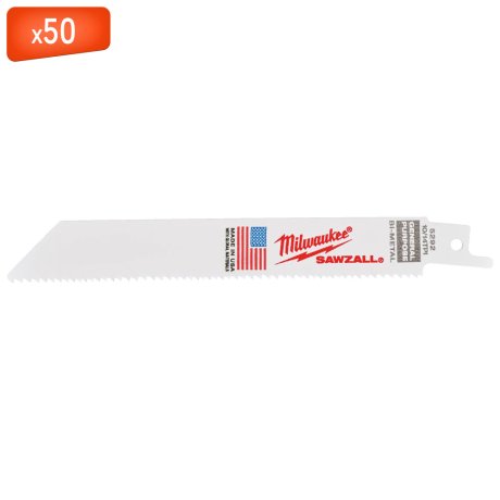 50 lames scie sabre universelle bois, métal & plastique 150 mm x 10/14 TPI - MILWAUKEE