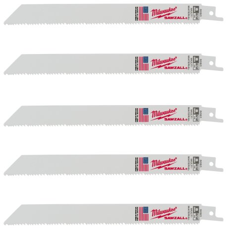 5 lames scie sabre universelle bois, métal & plastique 200 mm x 8/12 TPI - MILWAUKEE