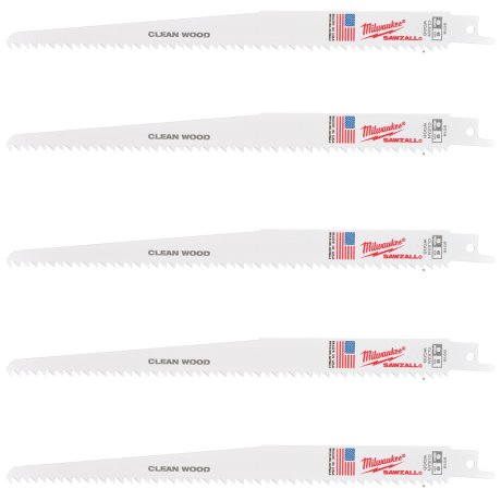 5 lames scie sabre pour bois et plastiques 230 mm x 6 TPI - MILWAUKEE