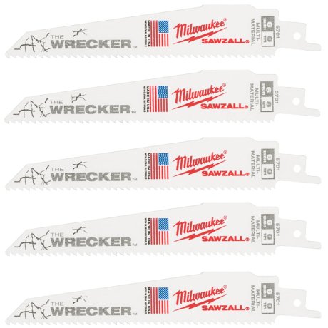 5 lames scie sabre Wrecker™ multi-matériaux 150 mm x 7/11 TPI - MILWAUKEE