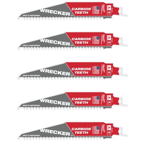 5 lames de démolition Heavy Duty Wrecker™ carbure multi-matériaux 150 mm x 6 TPI - MILWAUKEE