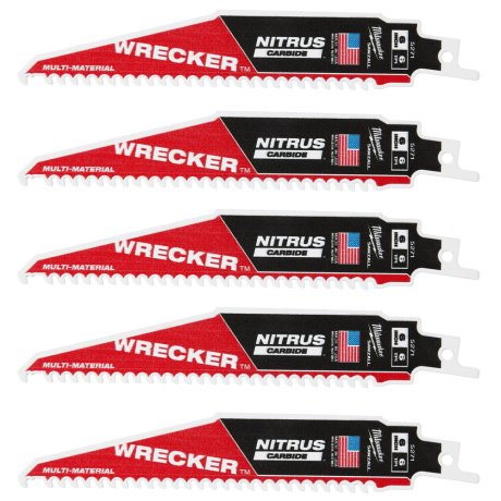 5 lames scie sabre Wrecker Nitrus™ multi-matériaux 150 x 6 TPI - MILWAUKEE