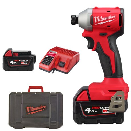 Visseuse à choc compacte Hex 1/4″ M18™ avec 2 batteries 4 Ah + chargeur + coffret - MILWAUKEE