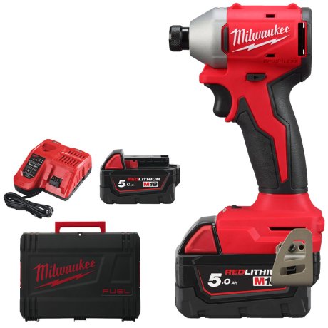 Visseuse à chocs Hex 1/4" M18™avec 2 batteries 5 Ah + chargeur + HD Box - MILWAUKEE