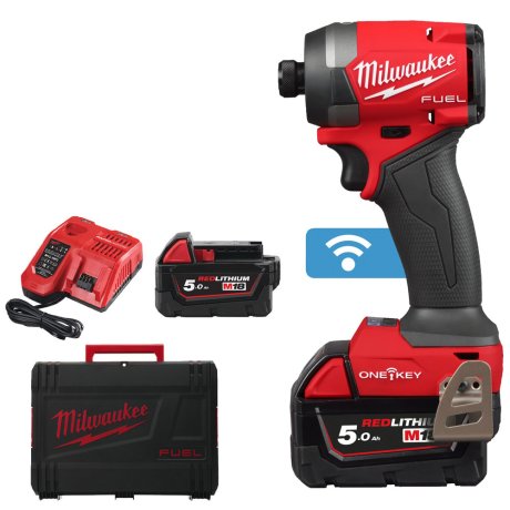 Visseuse à choc Hex 1/4″ M18 Fuel™ One-Key™ avec 2 batteries 5 Ah + chargeur + HD Box - MILWAUKEE