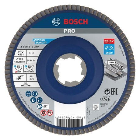 Disque à lamelles X-Lock métal et inox Ø125 mm, grain 60 - BOSCH