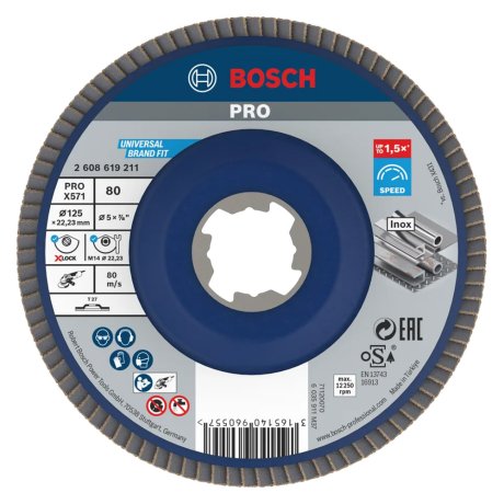 Disque à lamelles X-Lock métal et inox Ø125 mm, grain 80 - BOSCH