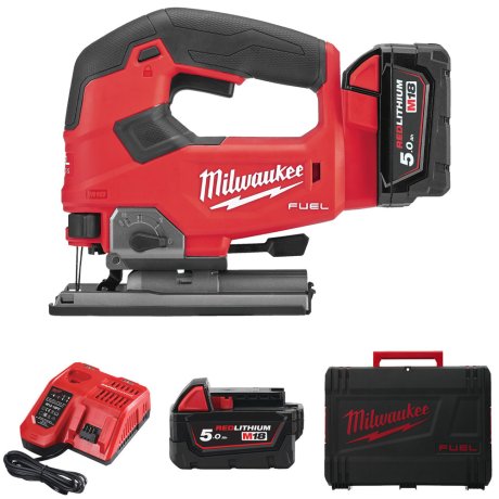 Scie sauteuse poignée étrier M18 Fuel™ avec 2 batteries 5 Ah + chargeur + HD Box - MILWAUKEE