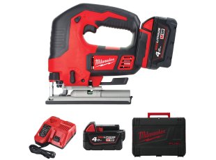 Scie sauteuse poignée étrier M18™ avec 2 batteries 4 Ah + chargeur + HD Box - MILWAUKEE