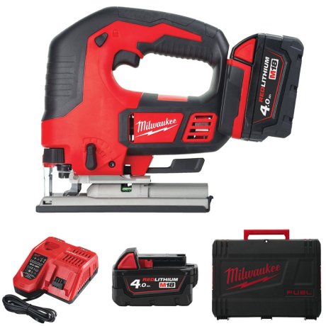 Scie sauteuse poignée étrier M18™ avec 2 batteries 4 Ah + chargeur + HD Box - MILWAUKEE