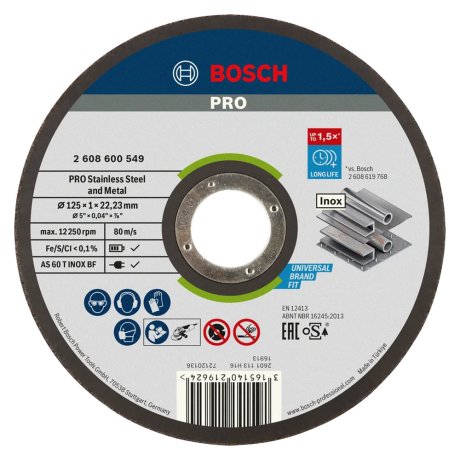 Disque à tronçonner métal et inox Ø125 x 1 x 22,23 mm plat - BOSCH