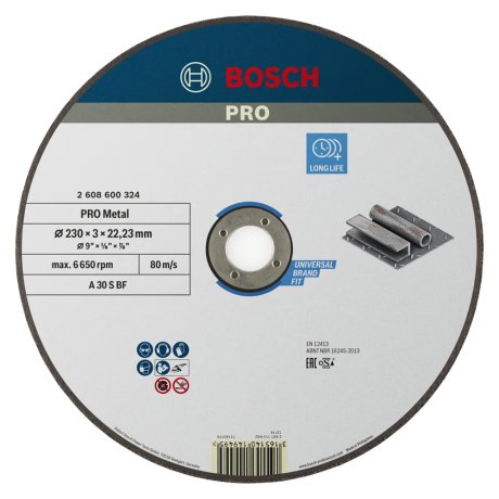 Disque à tronçonner aggloméré Pro métal Ø230 x 22,23 x 2,5 mm - BOSCH