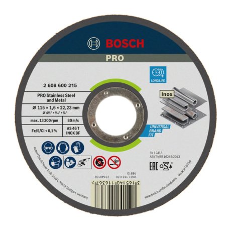 Disque à tronçonner métal et inox Ø115 x 1,6 x 22,23 mm plat - BOSCH