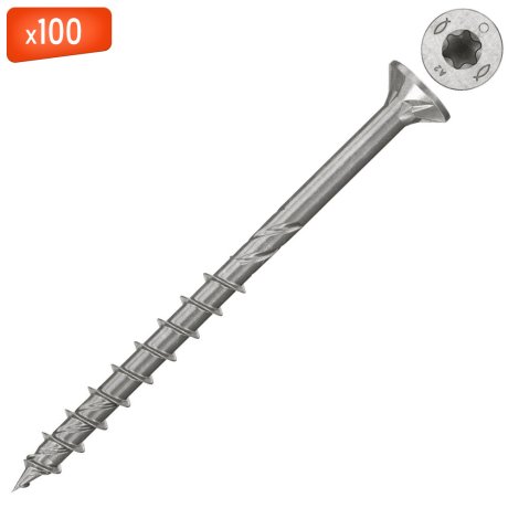 Vis à bois aggloméré inox tête fraisée TX PowerFast FPF II CTP A2, Ø6 x 90 mm, 100/bte - FISCHER