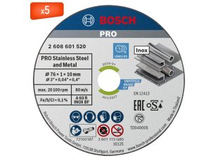 Pack de 5 disques à tronçonner inox 76 x 1 x 10 mm - BOSCH
