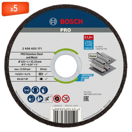 10 disques à tronçonner métal et inox Ø125 x 1 x 22,23 mm - BOSCH