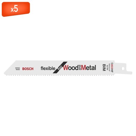 Pack 5 lames de scie sabre S 922 HF pour bois et métal 150 mm - BOSCH