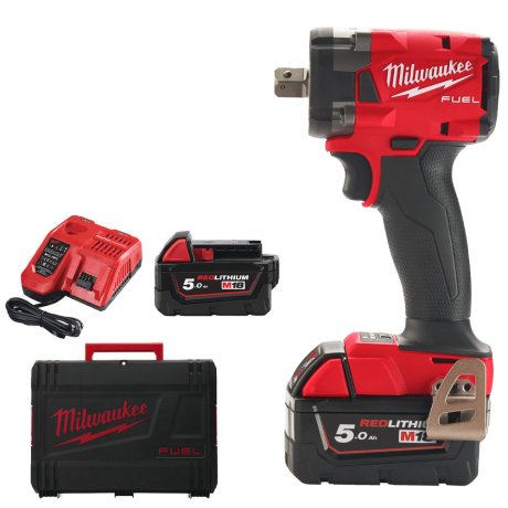 Boulonneuse compacte 1/2" M18 Fuel™ fixation à bille avec 2 batteries 5 Ah + chargeur - MILWAUKEE