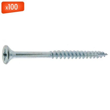 Vis bois et aggloméré TF PZ ZN, ailettes sous tête, pointe cutting, 6 x 100/60 mm, 100/bte - VISWOOD