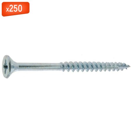 Vis bois et aggloméré VBA TF Pozidriv ZN blanc, filet partiel, 4 x 60/36 mm, 250/bte - VISWOOD