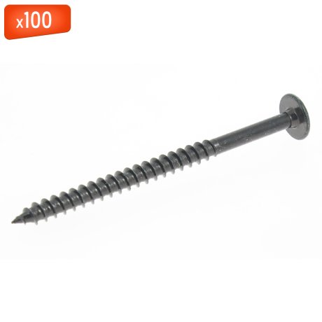 Vis de penture tête ronde large Torx, acier zingué noir, 6 x 100/70 mm, 100/bte - VISWOOD