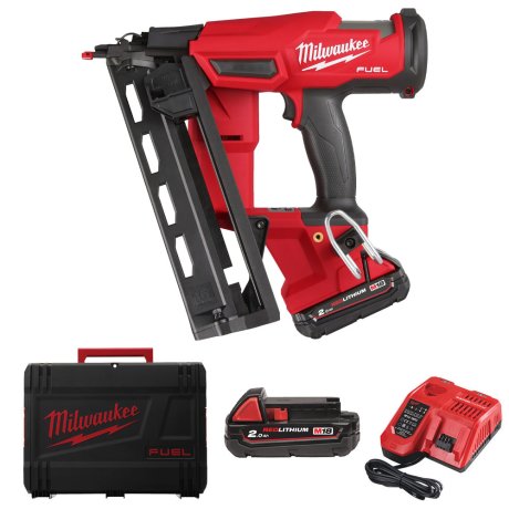 Cloueur de finition 20° calibre 16 M18 Fuel™ avec 2 batteries 3 Ah + chargeur + HD Box - MILWAUKEE