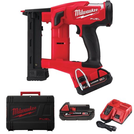 Agrafeuse de finition M18 Fuel™ avec 2 batteries 2 Ah + chargeur + HD Box - MILWAUKEE