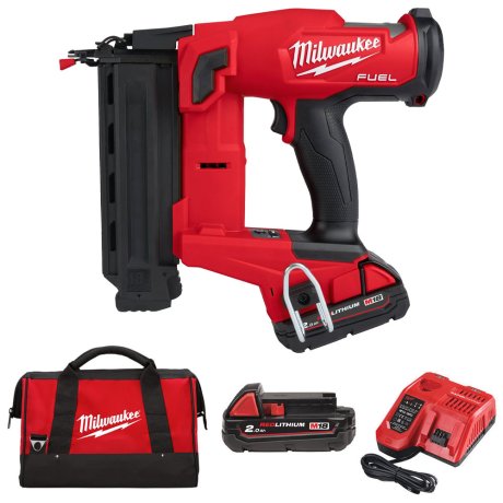 Cloueur de finition droit calibre 18 M18 Fuel™ avec 2 batteries 2 Ah + chargeur - MILWAUKEE