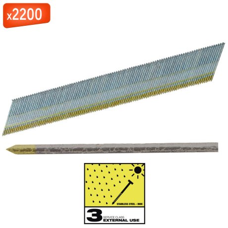 Clous de finition G15 Inox SC3 34°, 63 mm x 2200 - MILWAUKEE