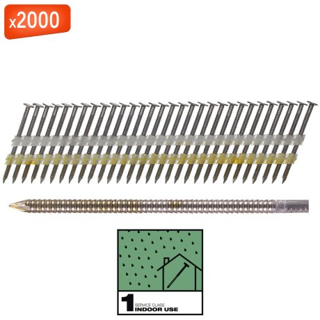 Clous de charpente annelés brillants SC1 20°, tête ronde, 75 mm x 2000 - MILWAUKEE