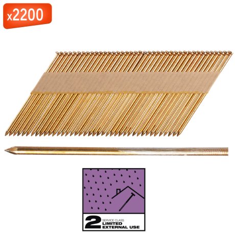 Clous de charpente tige lisse galvanisés SC2 34°, tête D, 90 mm x 2200 - MILWAUKEE