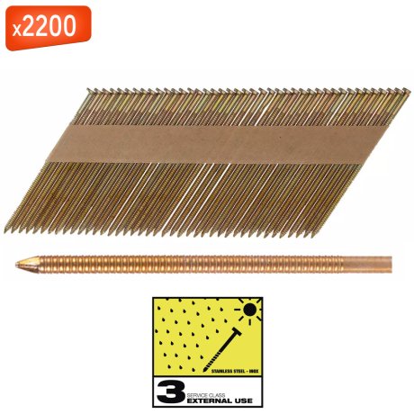 Clous de charpente annelés Galva SC3 34°, tête D, 90 mm x 2200 - MILWAUKEE