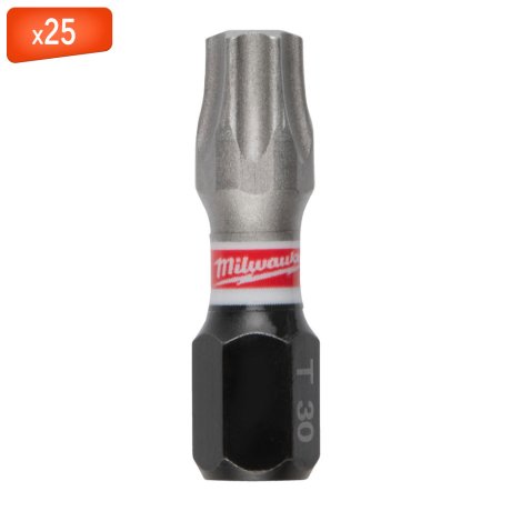 Embout de vissage TX30 x 25 mm Shockwave Impact Duty, par 25 - MILWAUKEE