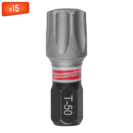Embout de vissage TX50 x 25 mm Shockwave Impact Duty, par 15 - MILWAUKEE