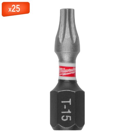 Embout de vissage TX15 x 25 mm Shockwave Impact Duty, par 25 - MILWAUKEE
