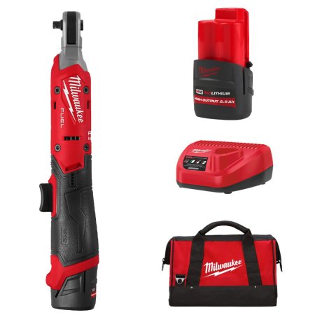 Clé à cliquet 1/4" M12 Fuel™ avec 2 batteries 2,5 Ah + chargeur + sac - MILWAUKEE