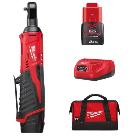 Clé à cliquet 1/4" M12 avec 2 batteries 2 Ah + chargeur + sac - MILWAUKEE