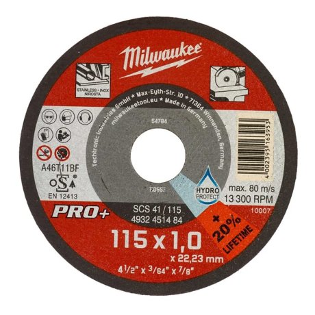 Disque à tronçonner mince Ø115 mm Pro+ métaux SCS 41/115 x 1 x 22 mm - x1 - MILWAUKEE