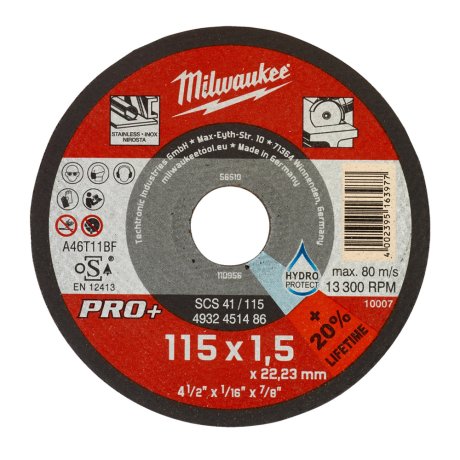 Disque à tronçonner mince Ø115 mm Pro+ métaux SCS 41/115 x 1,5 x 22 mm - x1 - MILWAUKEE