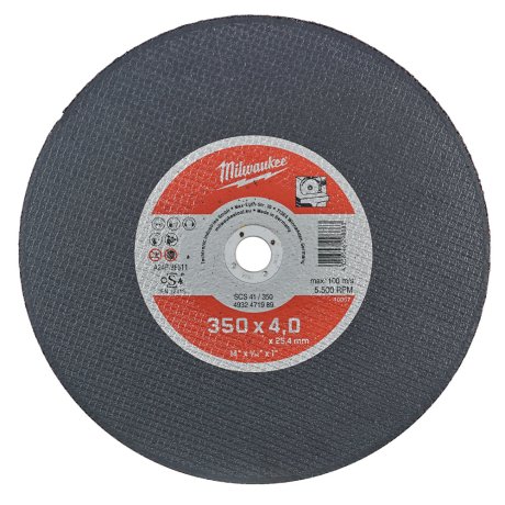 Disque à tronçonner plat Ø350 mm Pro+ métaux SCS 41/350 x 4 x 25,4 mm - x1 - MILWAUKEE