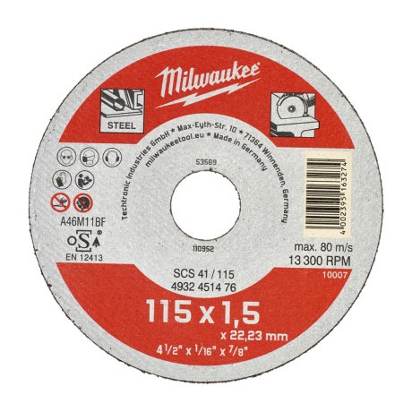 Disque à tronçonner métal fin Ø115 Contractor SCS 41/115 x 1,5 x 22 mm - x1 - MILWAUKEE