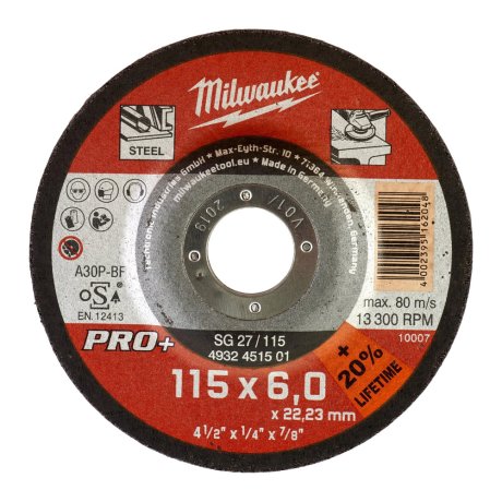 Meule à ébarber métal Ø115 mm Pro+ SG 27/115 x 6 x 22 mm - x1 - MILWAUKEE