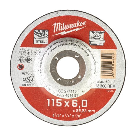 Meule à ébarber métal Ø115 mm Contractor SG 27/115 x 6 x 22 mm - x1 - MILWAUKEE