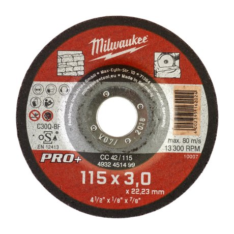 Disque à tronçonner pierre Pro+ Ø115 mm CC 42/115 x 3 x 22 mm - x1 - MILWAUKEE