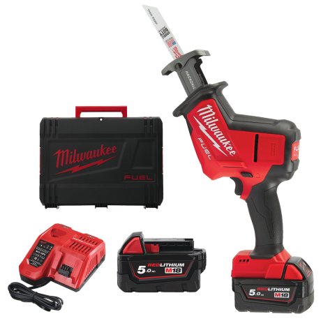 Scie sabre à une main M18 Fuel™ Hackzall™ avec 2 batteries 5 Ah + chargeur & HD Box - MILWAUKEE