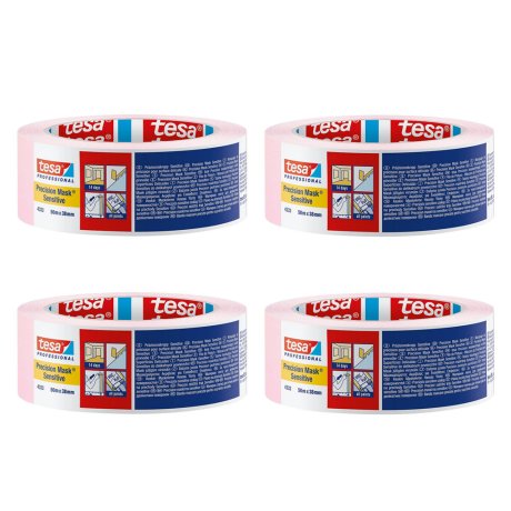4 Adhésifs de masquage de précision, surfaces sensibles, 38 mm x 50 m - tesa® 4333