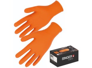 Boîte de 100 gants nitrile orange gaufrés, taille au choix - SINGER Safety
