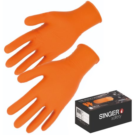 Boîte de 100 gants nitrile orange gaufrés, taille au choix - SINGER Safety